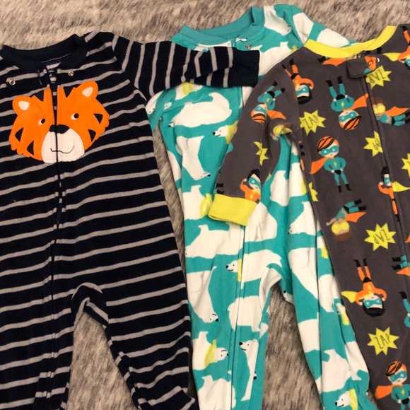Carter's Other - Set of 3 fleece onsie pj’s 12 months